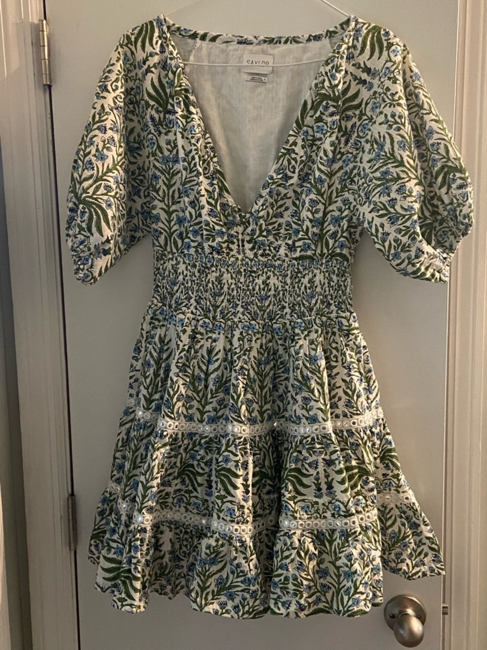 SAYLOR Blue & Green Floral V-Neck Mini Dress